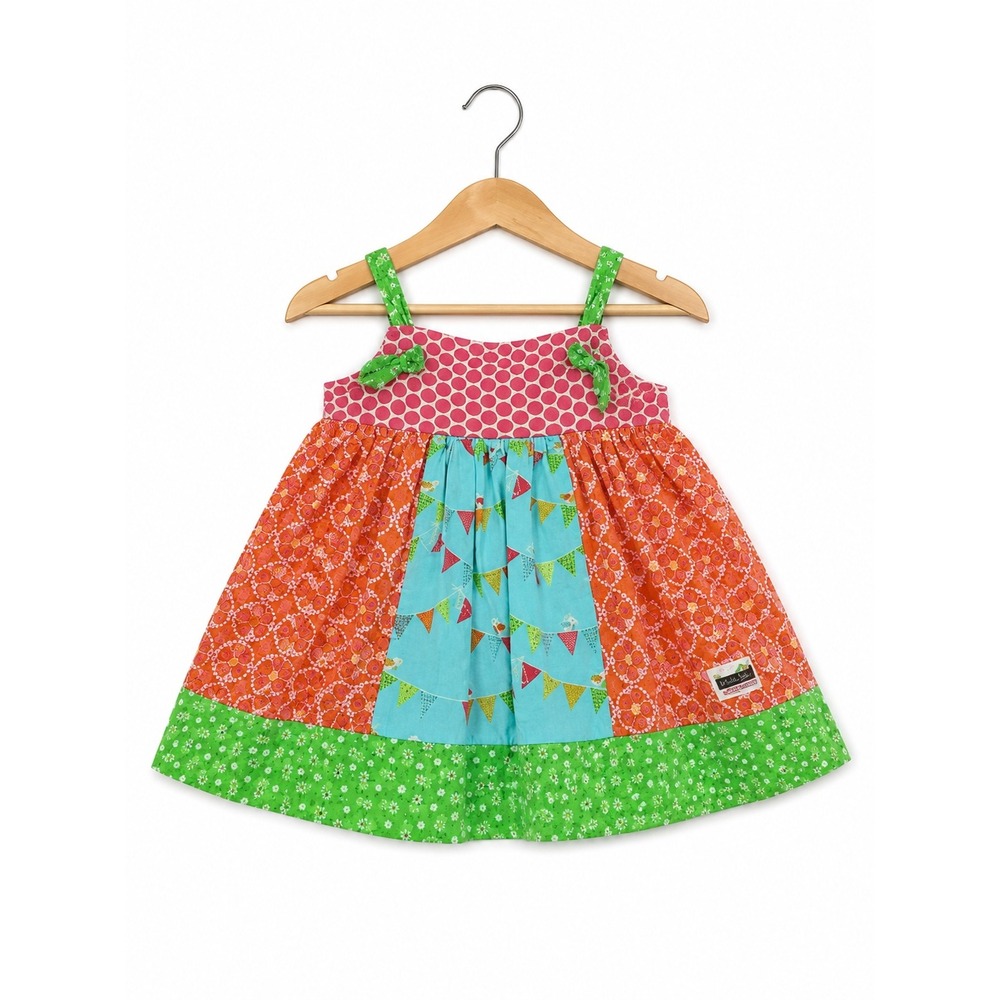 Ladybug Lounge Girls Dress 9 Months Knot Style Mixed Fabrics Orange Blue Green